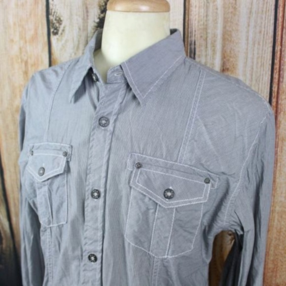 Buckle Men's XL Slim Fit Gray Metal Button Shirt - Picture 4 of 7
